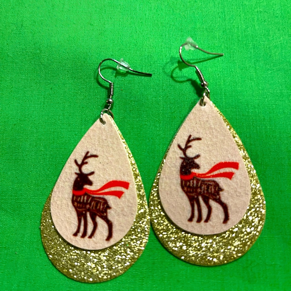 Double Teardrop Reindeer Christmas Earrings